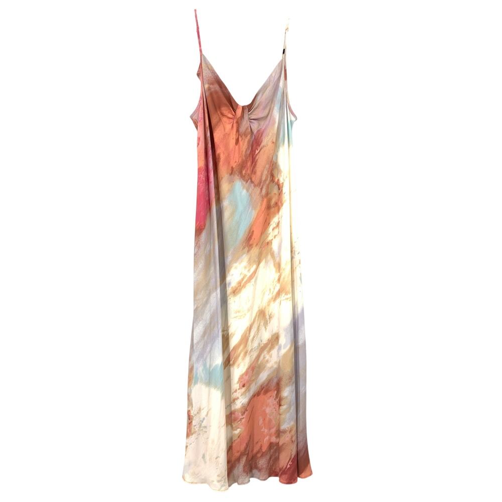 Donna Karan Nightgown Womens L Watercolor Print Long Sleep Dress Spaghetti Strap